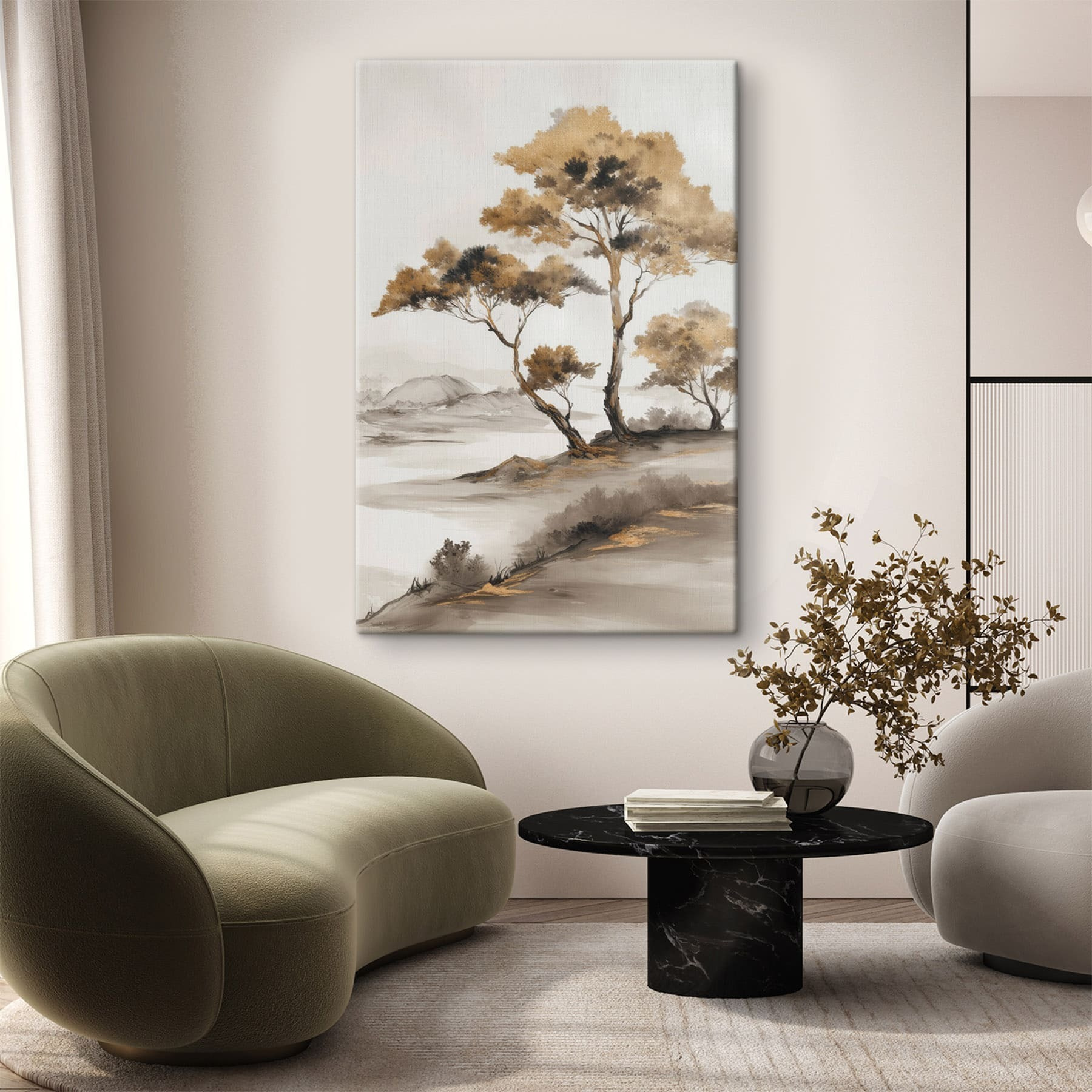 Painting of trees in a desert