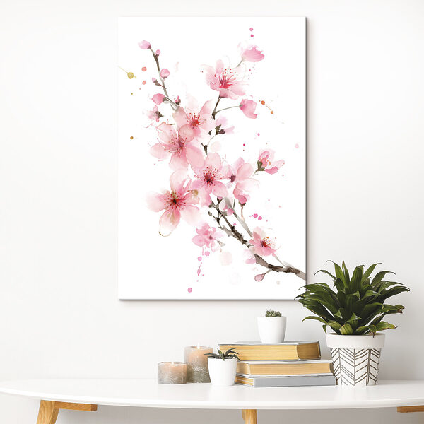 Wandbilder Aquarell mit rosa Blumen