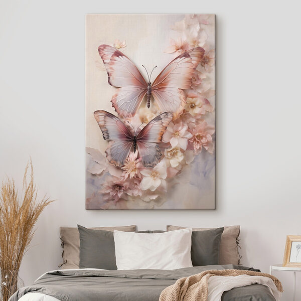 Wandbilder Schmetterlinge an einer Wand mit Blumen