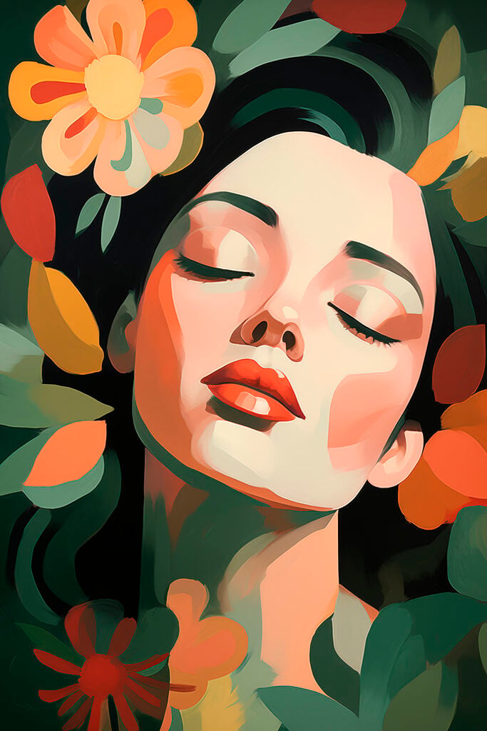 Serene beauty amidst floral colors