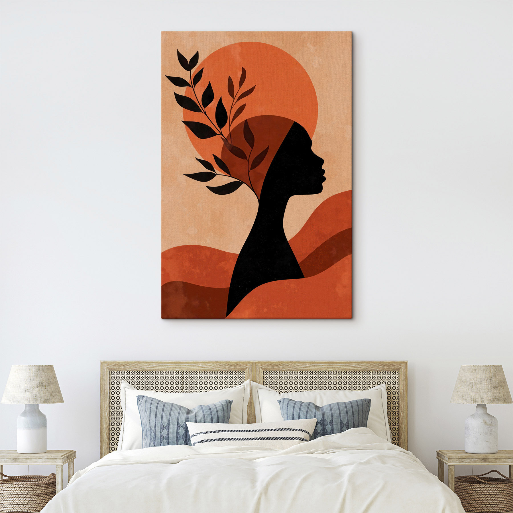 Silhouette of a woman with leaves on her head