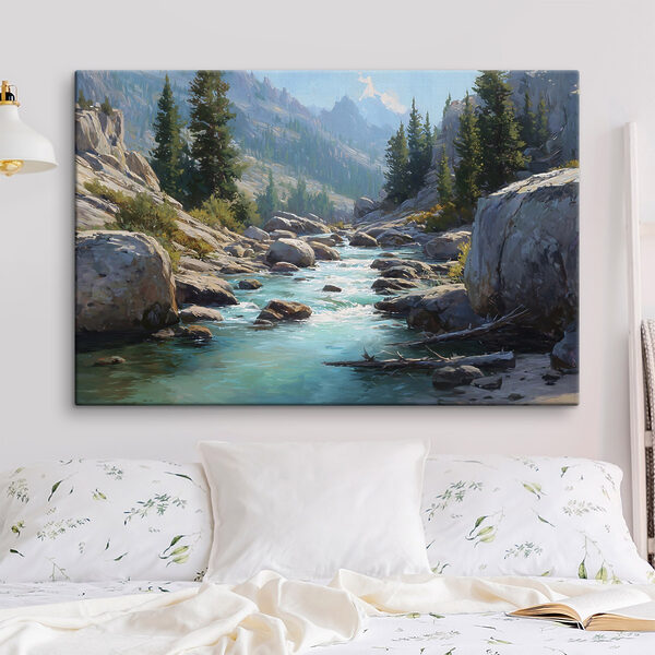 Wandbilder Ein Fluss, der durch ein felsiges Gebirge fließt