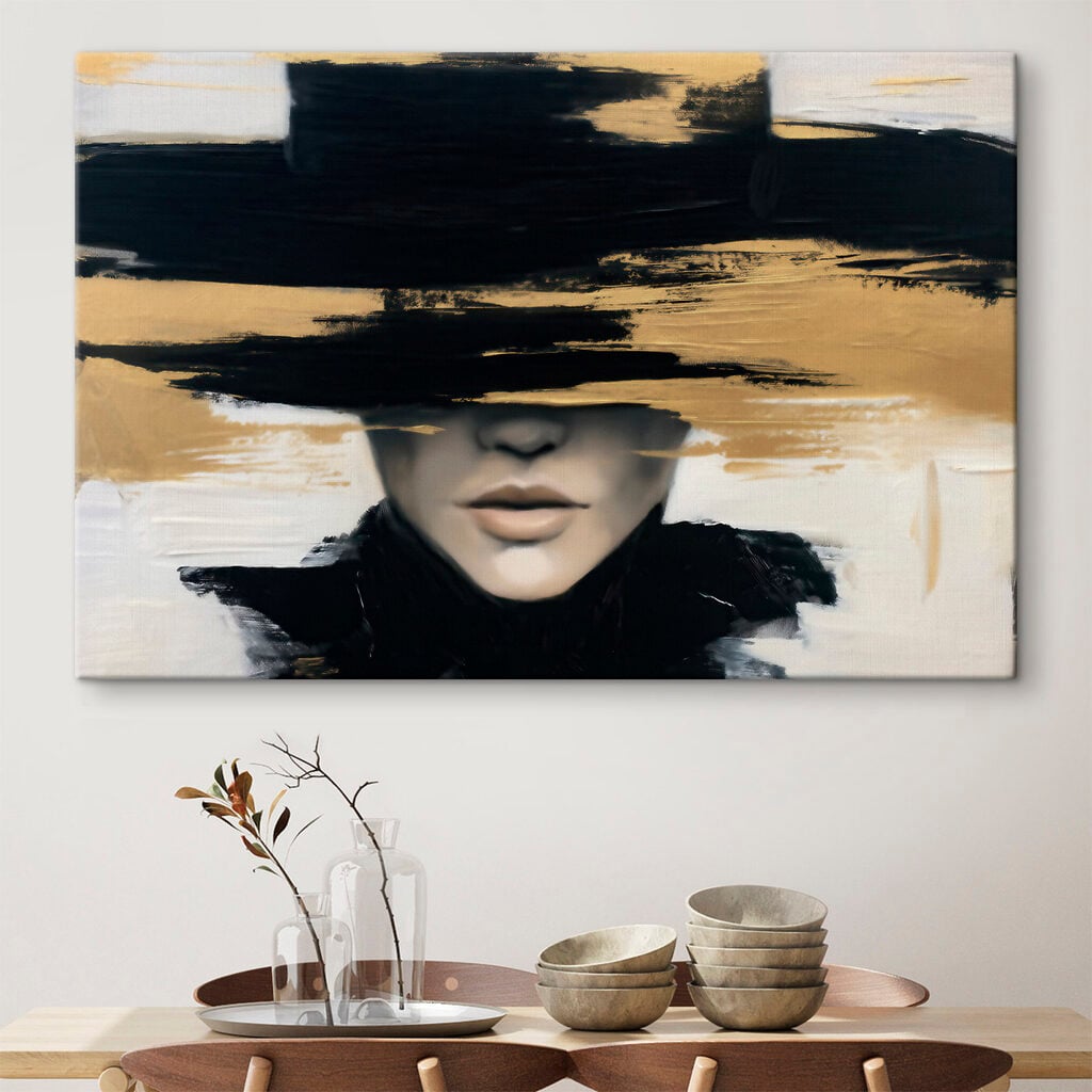 Painting of a woman with a hat over her eyes