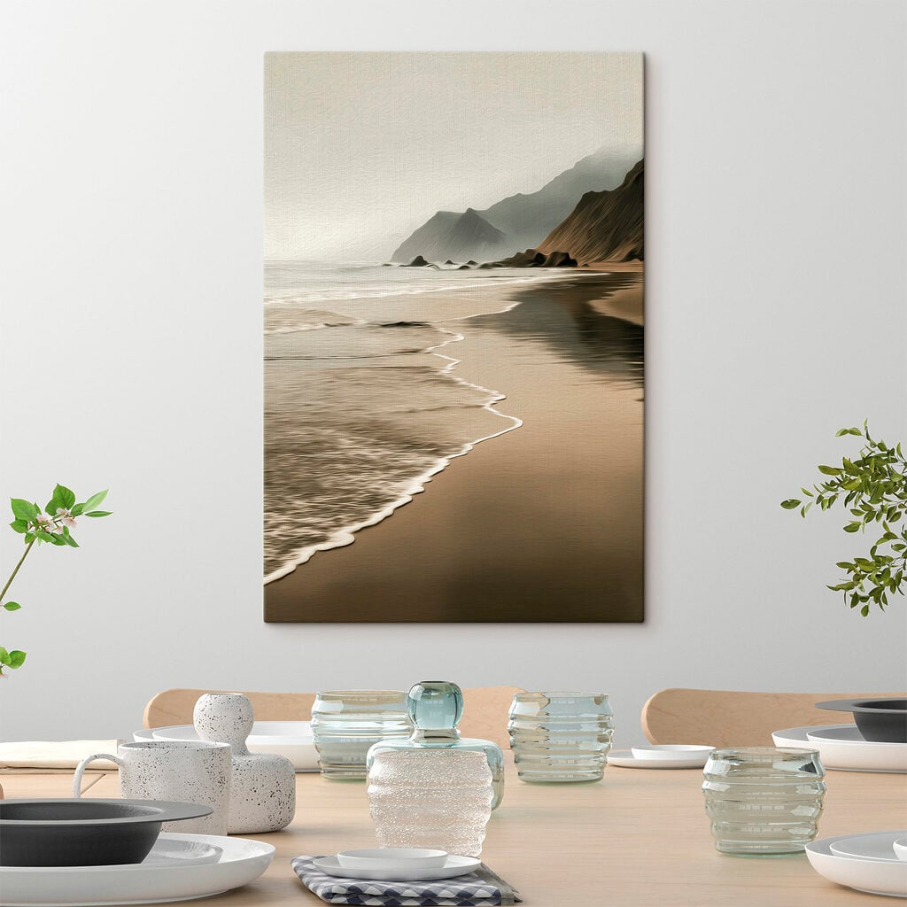 Beach with waves and mountains