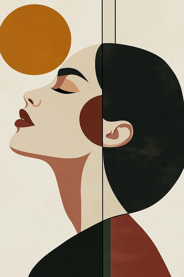 Woman's face with a yellow circle