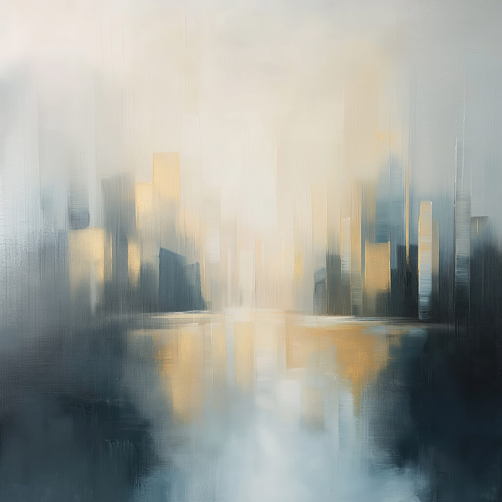 Cityscape with a river in the background