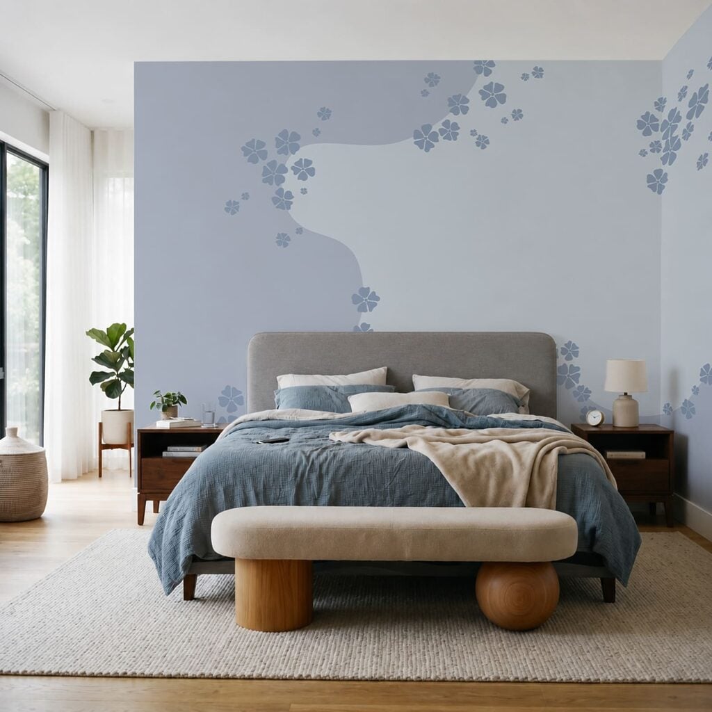 Blau-weißer Hintergrund mit Blumen
