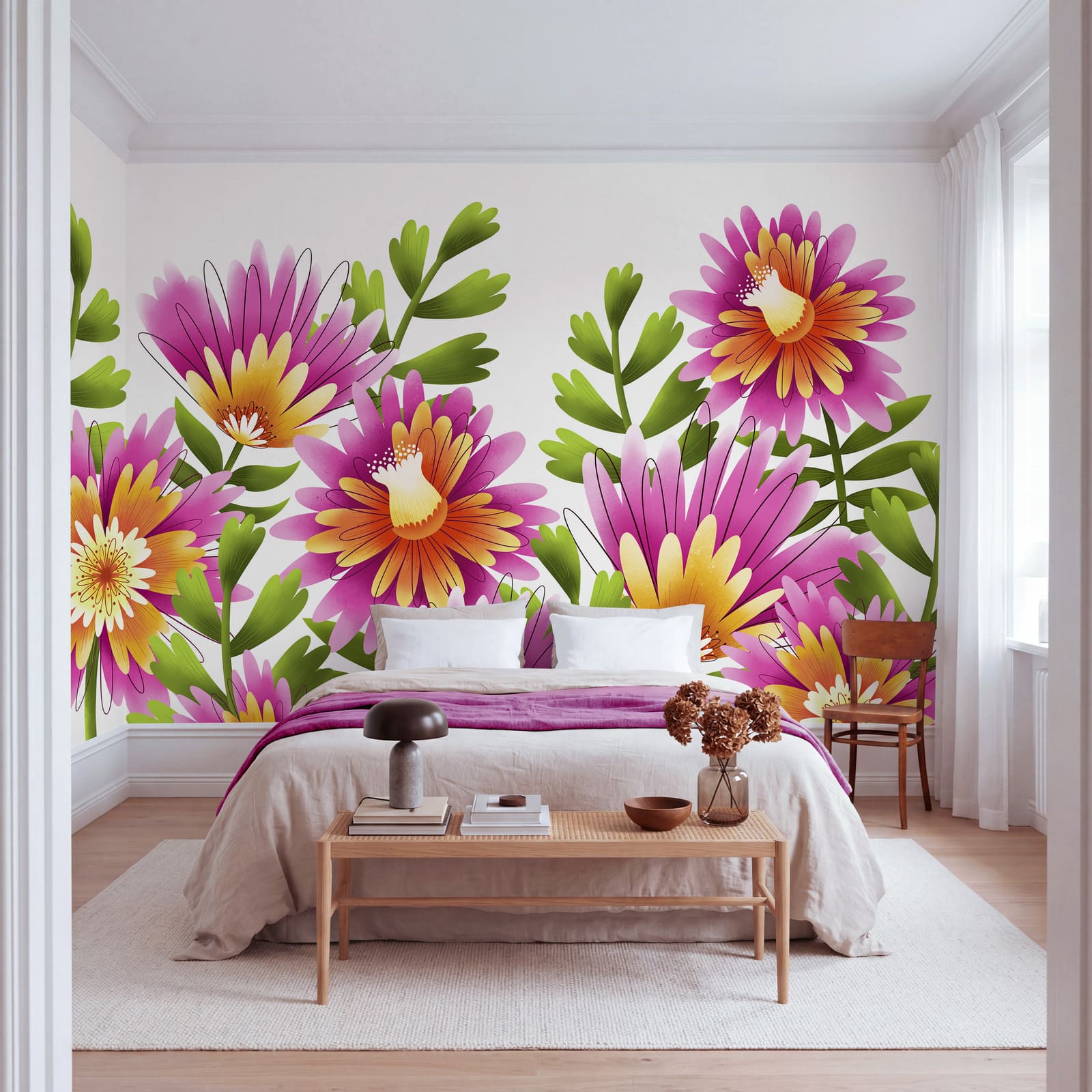 Blumenarrangement mit grünen Blättern Blumenarrangement mit grünen Blättern